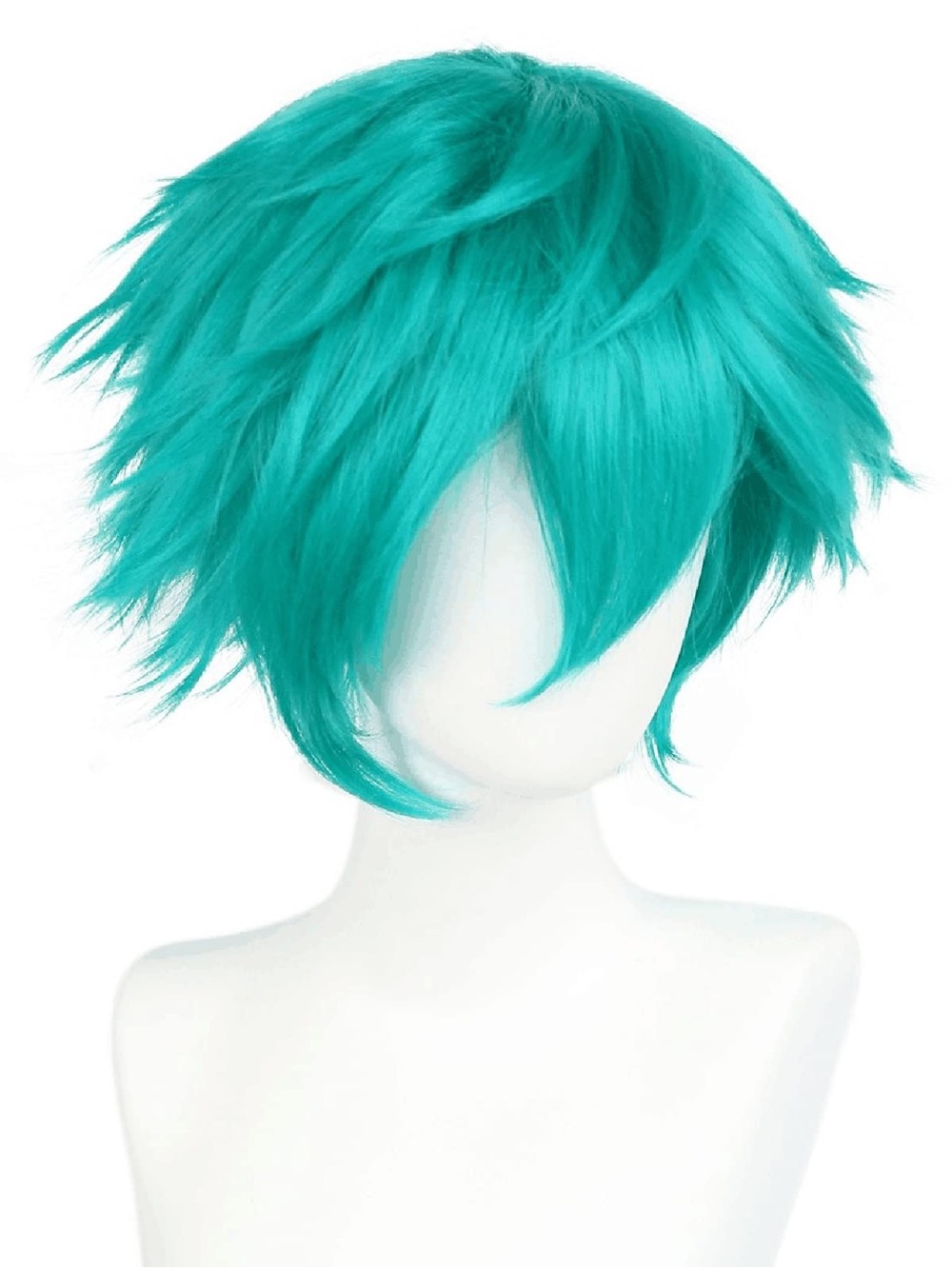 Short Fluffy Layered Synthetic Anime Wig Teal Unisex Halloween Cosplay